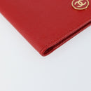 CHANEL Card Case Leather Red CC Auth 147039V-14