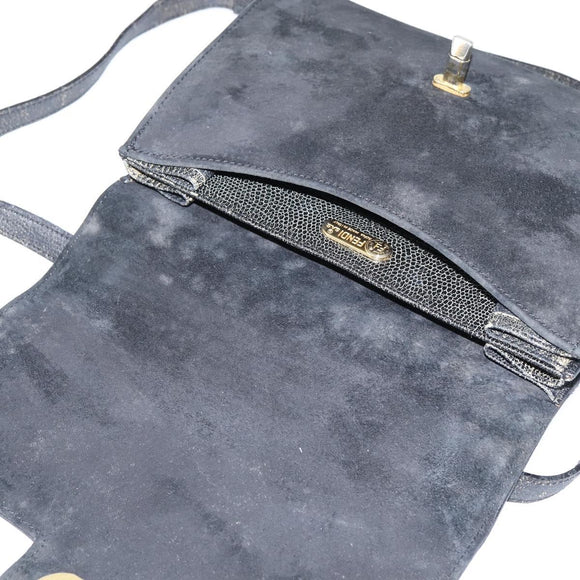 FENDI Shoulder Bag Suede Vintage Black Gold Auth 147044