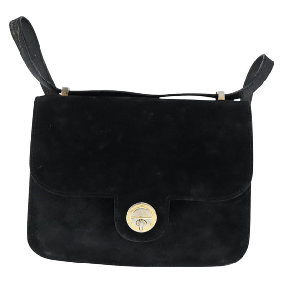 FENDI Shoulder Bag Suede Vintage Black Gold Auth 147044