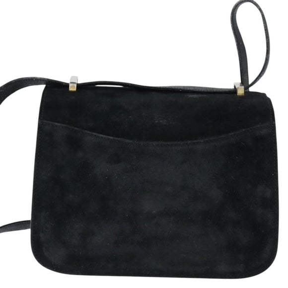 FENDI Shoulder Bag Suede Vintage Black Gold Auth 147044