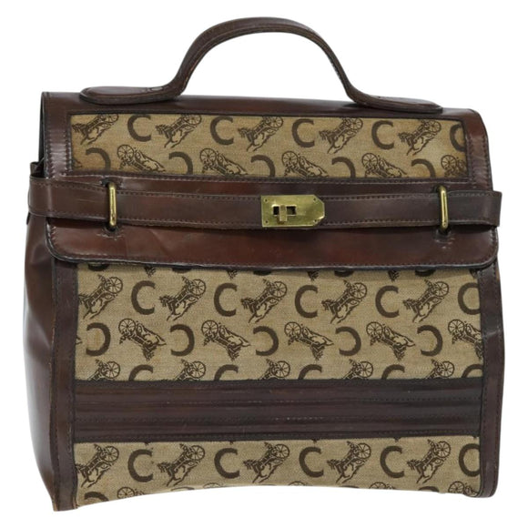 CELINE C Sulky Doctor Bag Canvas Brown Gold Auth 147045