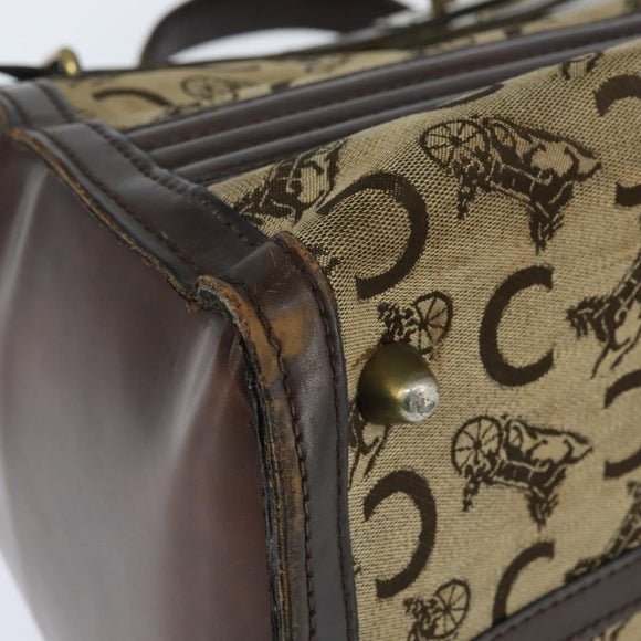 CELINE C Sulky Doctor Bag Canvas Brown Gold Auth 147045