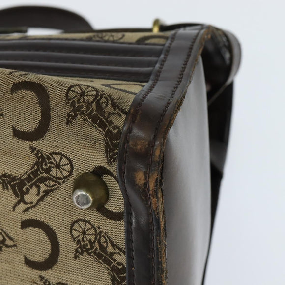 CELINE C Sulky Doctor Bag Canvas Brown Gold Auth 147045