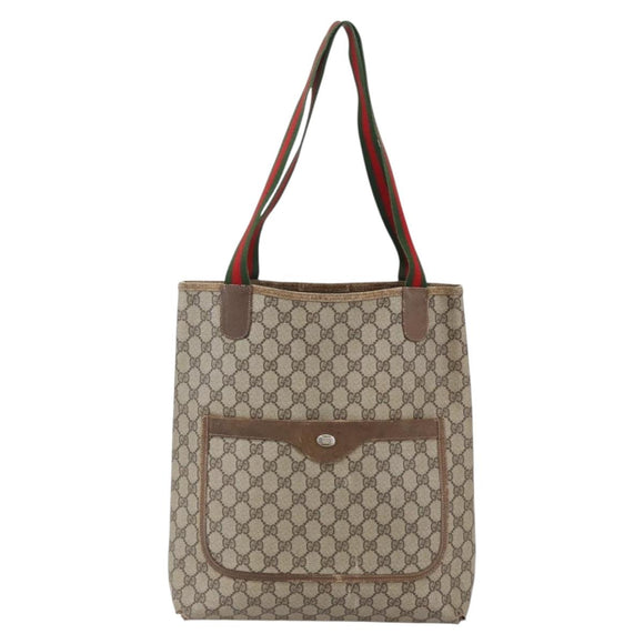 GUCCI GG Supreme Web Sherry Line Tote Bag PVC Beige 39 02 003 Auth 147064