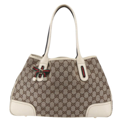 GUCCI GG Canvas Web Sherry Line Pretty Tote Bag Beige Gold 163805 Auth 147066 - 0