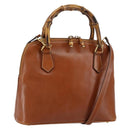 GUCCI Bamboo Hand Bag Leather 2way Brown Gold 000 2058 0290 0 Auth 147071-1