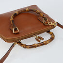 GUCCI Bamboo Hand Bag Leather 2way Brown Gold 000 2058 0290 0 Auth 147071-6