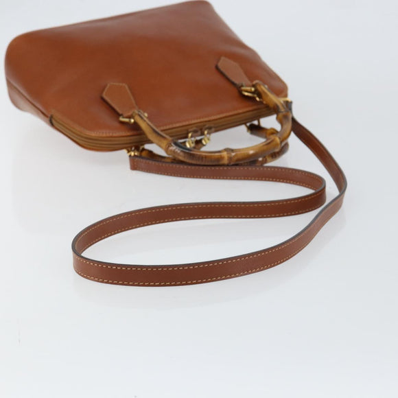 GUCCI Bamboo Hand Bag Leather 2way Brown Gold 000 2058 0290 0 Auth 147071