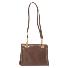 GUCCI Shoulder Bag Leather Brown Gold Auth 147074