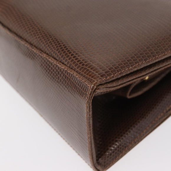 GUCCI Shoulder Bag Leather Brown Gold Auth 147074