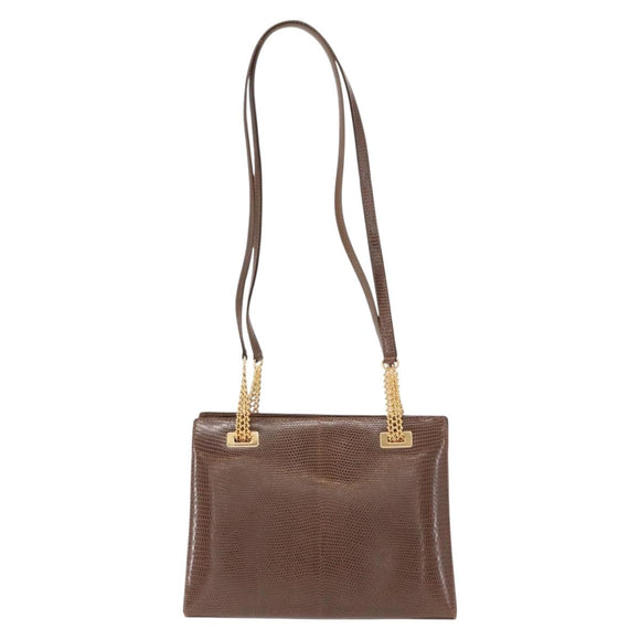 GUCCI Shoulder Bag Leather Brown Gold Auth 147074