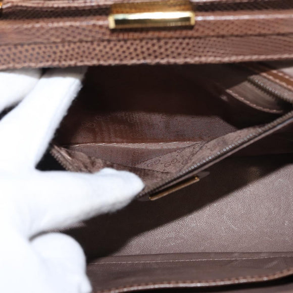 GUCCI Shoulder Bag Leather Brown Gold Auth 147074