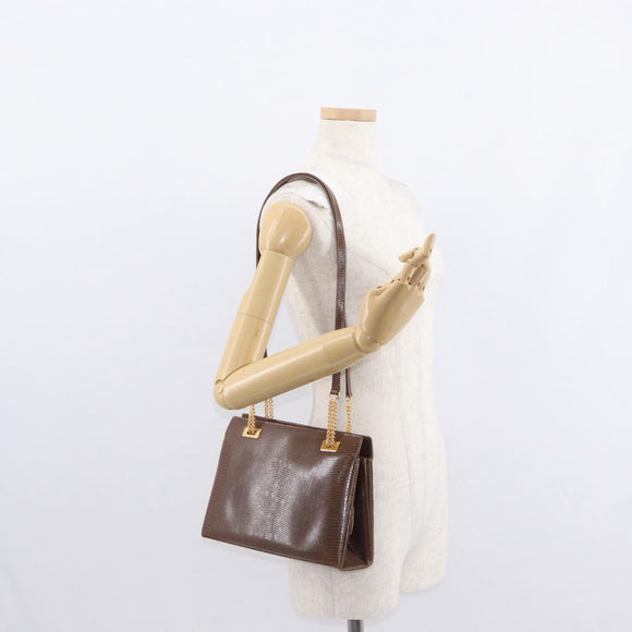 GUCCI Shoulder Bag Leather Brown Gold Auth 147074