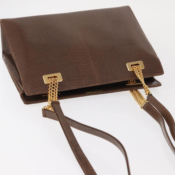 GUCCI Shoulder Bag Leather Brown Gold Auth 147074