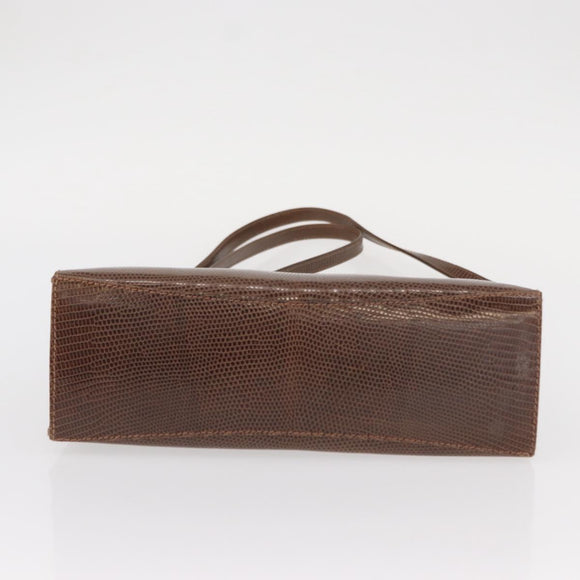 GUCCI Shoulder Bag Leather Brown Gold Auth 147074