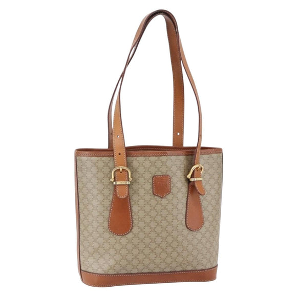CELINE Macadam Canvas Tote Bag PVC Beige Gold Auth 147075