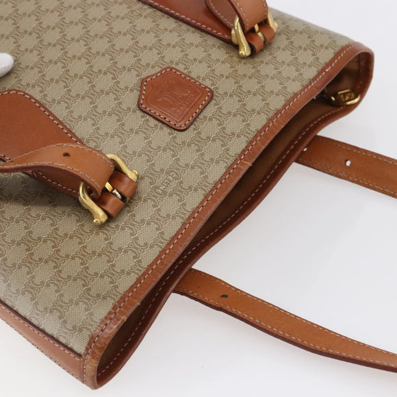 CELINE Macadam Canvas Tote Bag PVC Beige Gold Auth 147075