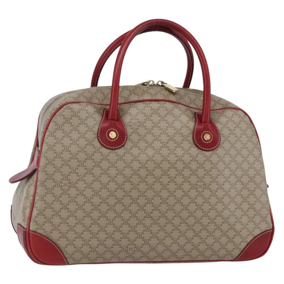 CELINE Macadam Canvas Hand Bag PVC Beige Red gold Auth 147076