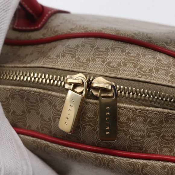 CELINE Macadam Canvas Hand Bag PVC Beige Red gold Auth 147076