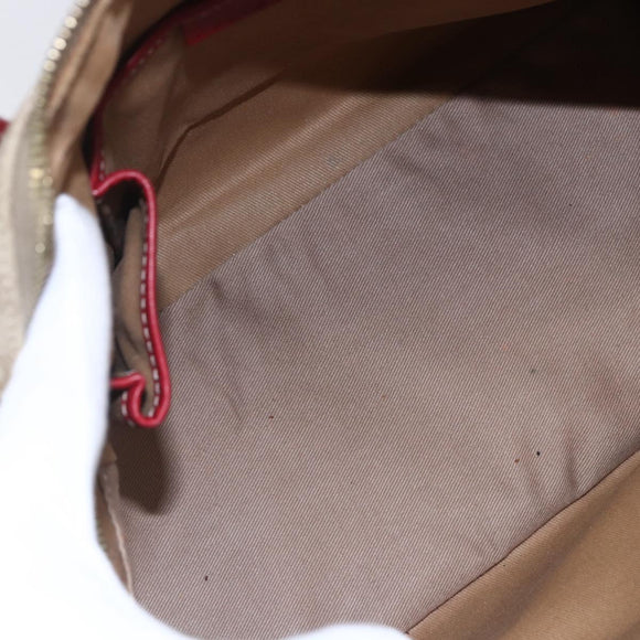 CELINE Macadam Canvas Hand Bag PVC Beige Red gold Auth 147076