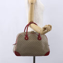 CELINE Macadam Canvas Hand Bag PVC Beige Red gold Auth 147076-21