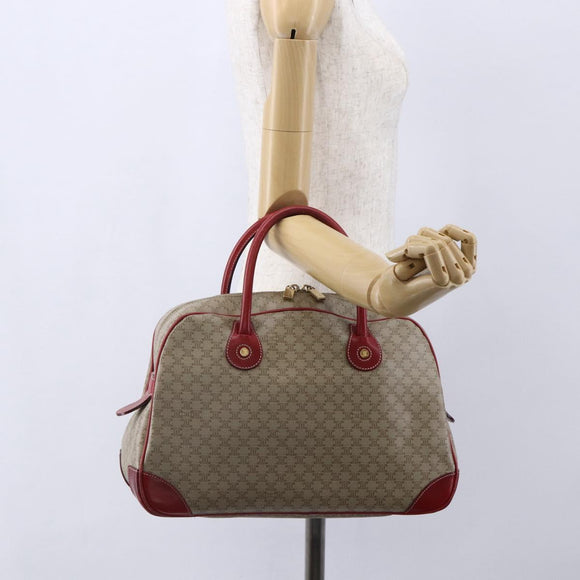 CELINE Macadam Canvas Hand Bag PVC Beige Red gold Auth 147076