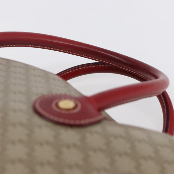 CELINE Macadam Canvas Hand Bag PVC Beige Red gold Auth 147076