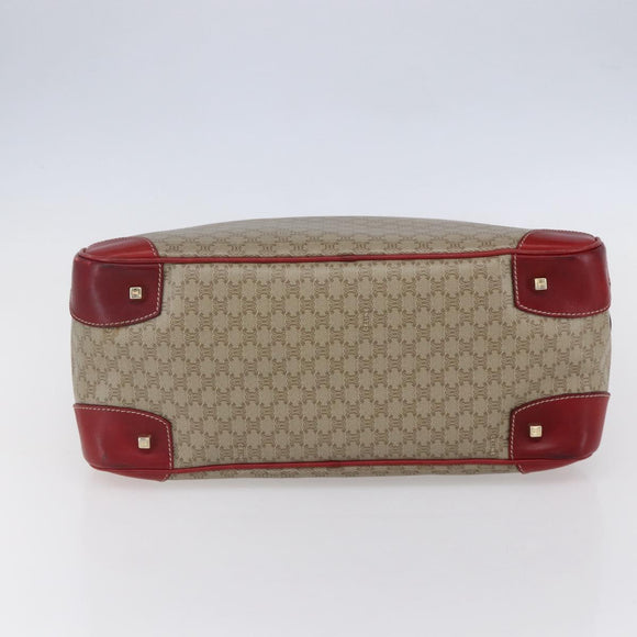 CELINE Macadam Canvas Hand Bag PVC Beige Red gold Auth 147076