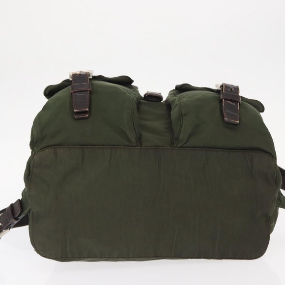 PRADA Backpack Nylon Khaki Silver Auth 147077