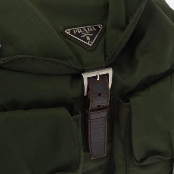 PRADA Backpack Nylon Khaki Silver Auth 147077