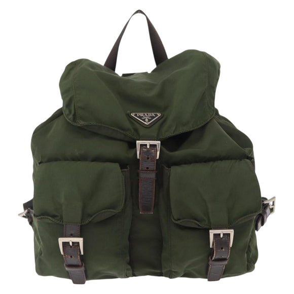 PRADA Backpack Nylon Khaki Silver Auth 147077