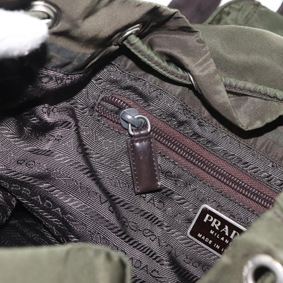 PRADA Backpack Nylon Khaki Silver Auth 147077