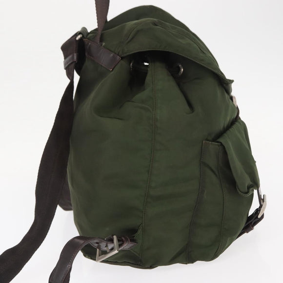 PRADA Backpack Nylon Khaki Silver Auth 147077