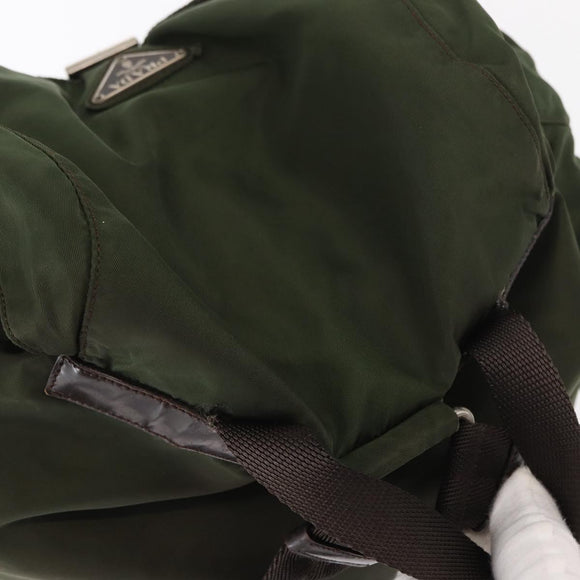 PRADA Backpack Nylon Khaki Silver Auth 147077
