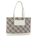 BURBERRY Nova Check Tote Bag Canvas Leather Beige Silver Auth 147078-1