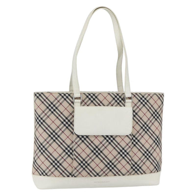 BURBERRY Nova Check Tote Bag Canvas Leather Beige Silver Auth 147078