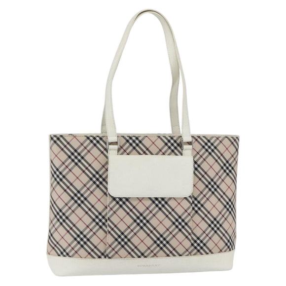 BURBERRY Nova Check Tote Bag Canvas Leather Beige Silver Auth 147078