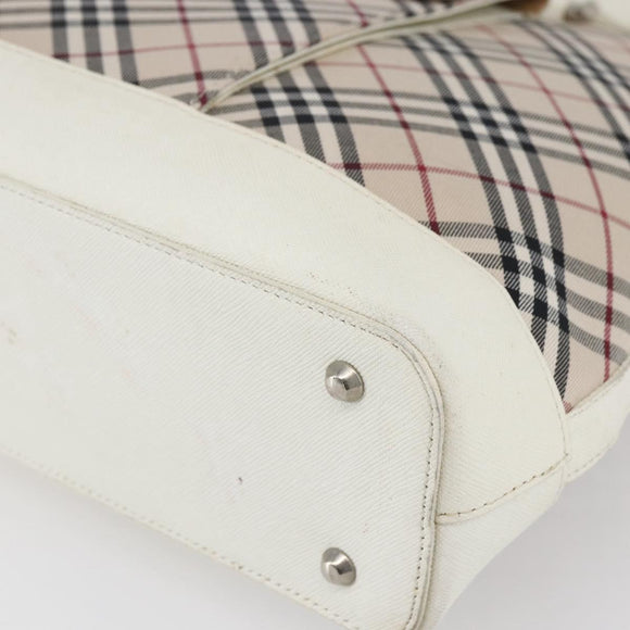 BURBERRY Nova Check Tote Bag Canvas Leather Beige Silver Auth 147078