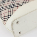 BURBERRY Nova Check Tote Bag Canvas Leather Beige Silver Auth 147078-16