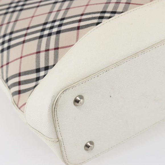 BURBERRY Nova Check Tote Bag Canvas Leather Beige Silver Auth 147078