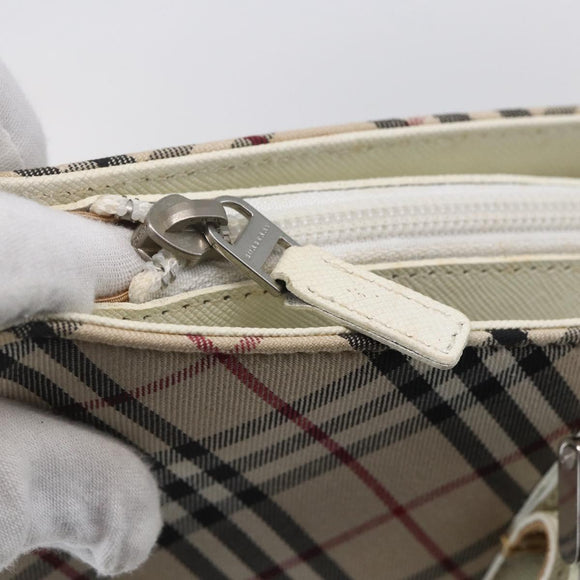 BURBERRY Nova Check Tote Bag Canvas Leather Beige Silver Auth 147078