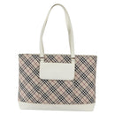 BURBERRY Nova Check Tote Bag Canvas Leather Beige Silver Auth 147078-13