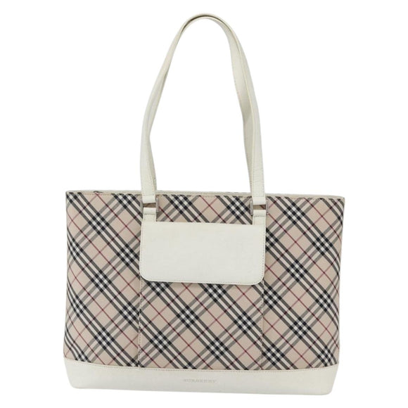 BURBERRY Nova Check Tote Bag Canvas Leather Beige Silver Auth 147078