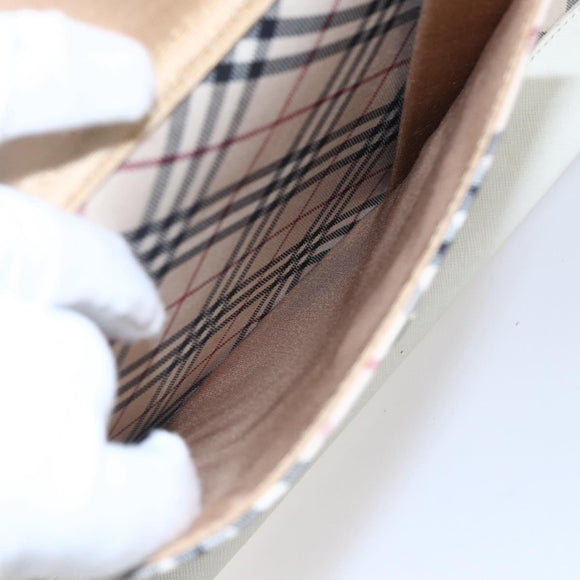 BURBERRY Nova Check Tote Bag Canvas Leather Beige Silver Auth 147078