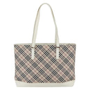 BURBERRY Nova Check Tote Bag Canvas Leather Beige Silver Auth 147078-2