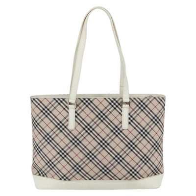 BURBERRY Nova Check Tote Bag Canvas Leather Beige Silver Auth 147078 - 0