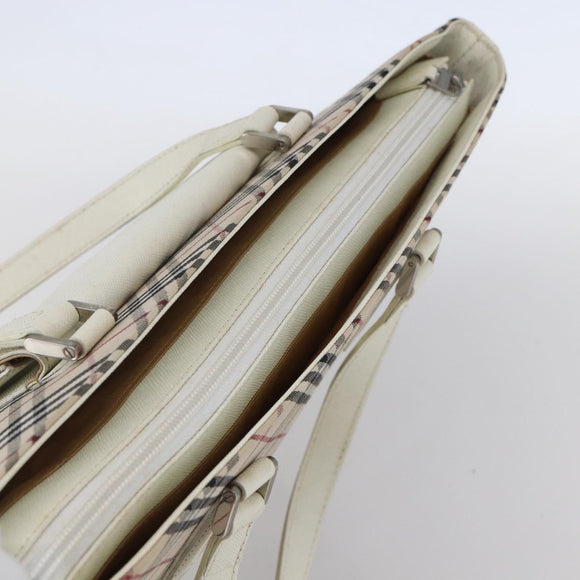 BURBERRY Nova Check Tote Bag Canvas Leather Beige Silver Auth 147078
