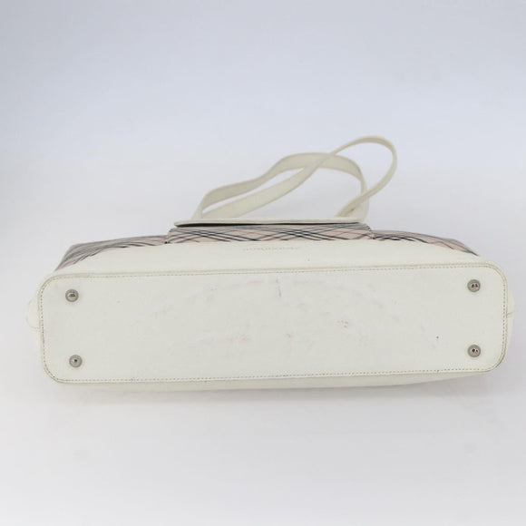 BURBERRY Nova Check Tote Bag Canvas Leather Beige Silver Auth 147078