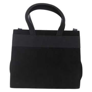 Salvatore Ferragamo Vala Hand Bag Suede 2way Black Gold Auth 147079 - 0