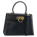 Salvatore Ferragamo Gancini Hand Bag Leather 2way Navy Gold Auth 147081-1